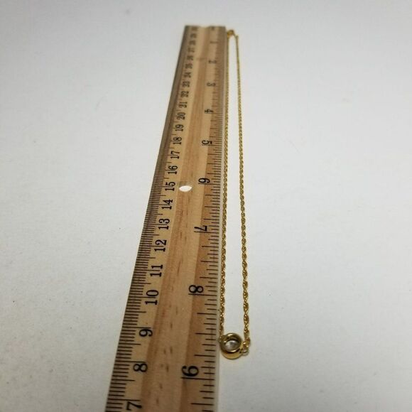 Vintage Solitaire Rhinestone Pendant Necklace, Gold Tone Chain, Minimal Sparkle - Picture 6 of 7